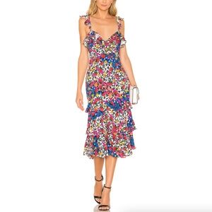 Majorelle Nolita Ruffle Floral Midi Dress Multicolor Women’s Size Small